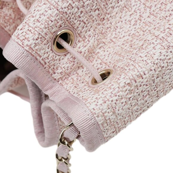 Chanel  Deauville Lurex Boucle Drawstring Bag Pink - Picture 10 of 14